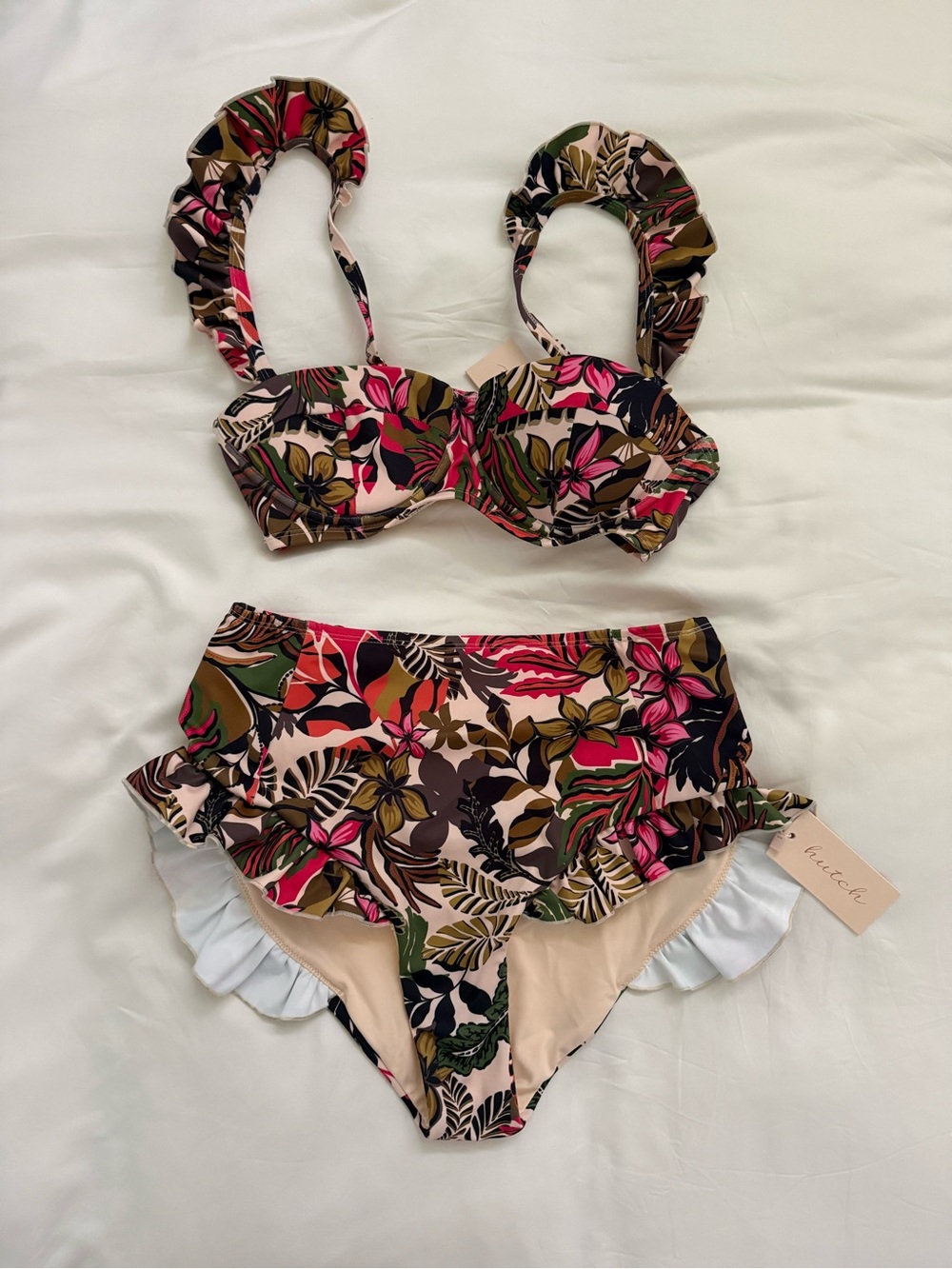 Hutch Wila Bikini. Tropical print with ruffle bottoms and underwire top.